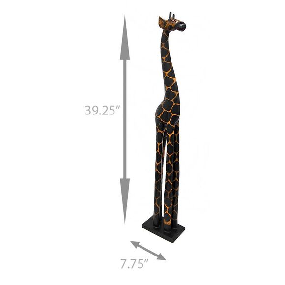 Scratch & Dent 3 Foot Tall Hand-Carved Wooden Giraffe Statue Decor - Picture 4 of 7